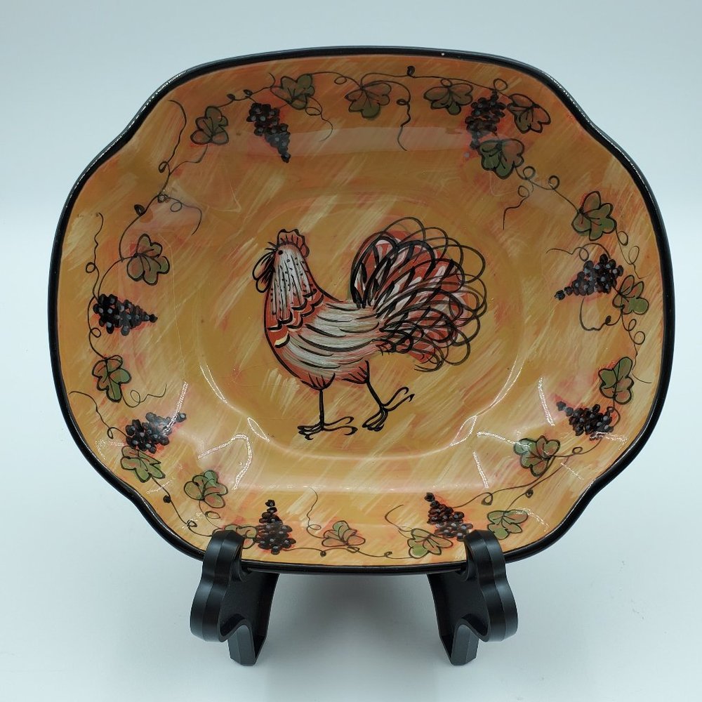 Lang Redware Wine Country Susan Winget Bowl Rooster Serving Dish